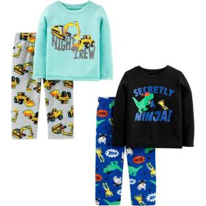 imageSimple Joys by Carters boys 4piece Pajama Set Cotton Top ampamp Fleece BottomAqua Blue TrucksBlack DinosuarCobalt BlueGrey Construction