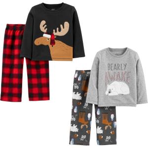 imageSimple Joys by Carters boys 4piece Pajama Set Cotton Top ampamp Fleece BottomBlack ReindeerDark Grey Forest AnimalsGrey Polar BearBuffalo Plaid