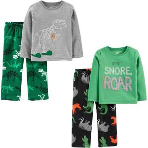 imageSimple Joys by Carters boys 4piece Pajama Set Cotton Top ampamp Fleece BottomDinosaur
