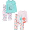 imageSimple Joys by Carters babygirls 4piece Pajama SetBlue Text PrintLight Pink FloralPink Forest Animals