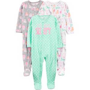 imageSimple Joys by Carters girls LooseFit Flame Resistant Fleece Footed PajamasCatDotsOwls