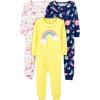 imageSimple Joys by Carters Kids 3Pack Snug Fit Footless Cotton PajamasNavy SpaceWhite DinosaurYellow Dots