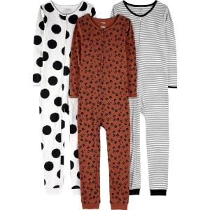imageSimple Joys by Carters Kids 3Pack Snug Fit Footless Cotton PajamasBrown Animal PrintGrey Polka DotWhite Stripe