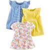 imageSimple Joys by Carters Girls ShortSleeve Shirts and Tops Pack of 3Blue StripeWhite FloralYellow