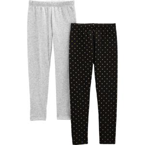 imageSimple Joys by Carters Girls 2Pack Lightweight FleeceLined LeggingsBlack DotsGrey