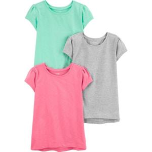 imageSimple Joys by Carters Girls ShortSleeve Shirts and Tops Pack of 3Grey HeatherMint GreenPink
