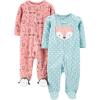 imageSimple Joys by Carters Baby Girls Cotton and Fleece Footed Sleep and Play Pack of 2Blue FoxPeach Animal