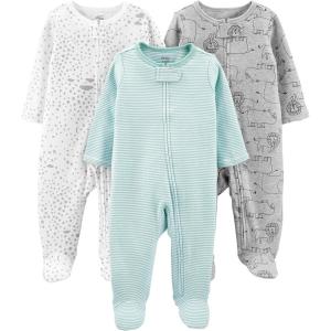 imageSimple Joys by Carters 3pack Sleep and PlayGreen StripeGrey LionWhite Stars