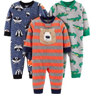 imageSimple Joys by Carters Baby Boys 3Pack Loose Fit Flame Resistant Fleece Footless PajamasAlligatorBearFox