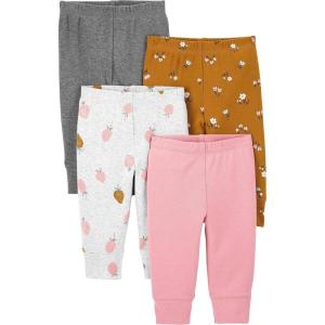 imageSimple Joys by Carters Baby Girls 4Pack PantBrown FloralGrey HeatherLight Grey StrawberryPink Heather