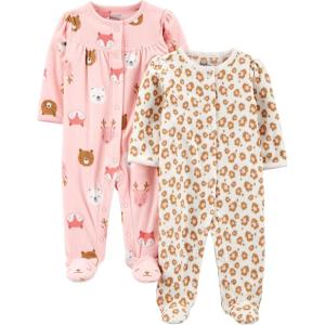imageSimple Joys by Carters Baby Girls Cotton and Fleece Footed Sleep and Play Pack of 2CheetahForest Animals