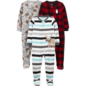 imageSimple Joys by Carters Toddlers and Baby Boys LooseFit Flame Resistant Fleece Footed Pajamas Pack of 3Buffalo CheckPolar BearStripe