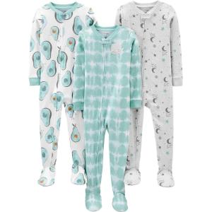 imageSimple Joys by Carters Toddlers and Baby Boys SnugFit Footed Cotton Pajamas Pack of 3AvocadosNight Sky PrintTie Dye