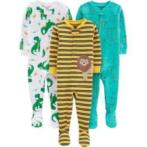 imageSimple Joys by Carters Toddlers and Baby Boys SnugFit Footed Cotton Pajamas Pack of 3DinosaurDouble StripeForest Animals