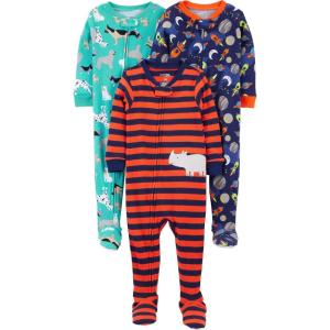 imageSimple Joys by Carters Toddlers and Baby Boys SnugFit Footed Cotton Pajamas Pack of 3Navy SpaceRust StripeTurquoise Green Dogs