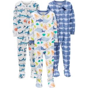 imageSimple Joys by Carters Toddlers and Baby Boys SnugFit Footed Cotton Pajamas Pack of 3Sea LifeSharkTie Dye