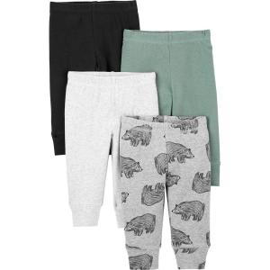 imageSimple Joys by Carters Unisex Baby 4Pack Neutral PantBlackGrey BearSpruce GreenWhite