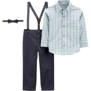imageSimple Joys by Carters babyboys 4piece Special Occasion Bowtie and Suspender Pants SetCharcoalGreen Grey CheckedNavy Dots