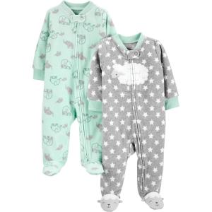 imageSimple Joys by Carters unisexbaby 2pack Neutral Fleece Footed Sleep and PlayGrey StarsMint Green Elephant