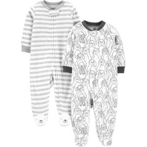 imageSimple Joys by Carters unisexbaby 2pack Neutral Fleece Footed Sleep and PlayPenguinStripe
