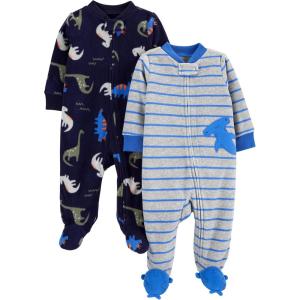 imageSimple Joys by Carters babyboys 2pack Fleece Footed Sleep and PlayBaby and Toddler SleepersBlue DinosaurGrey Stripe