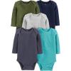 imageSimple Joys by Carters BabyBoys LongSleeve Bodysuit Pack of 5BodysuitBlueGrey HeatherNavyOliveWashed Navy