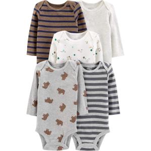 imageSimple Joys by Carters BabyBoys LongSleeve Bodysuit Pack of 5BodysuitBearForest AnimalsStripe