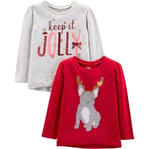 imageSimple Joys by Carters UnisexBaby 2Pack Christmas LongSleeve TeesGrey JollyRed Dog Print