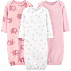imageSimple Joys by Carters babygirls 3pack Cotton Sleeper GownLight Pink BunnyWhite RainbowElephants