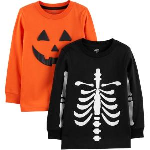 imageSimple Joys by Carters BabyBoys 2Pack Christmas LongSleeve TeesHalloween Pumpkin PrintSkeleton