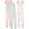 imageSimple Joys by Carters Babies Toddlers and Girls 6Piece SnugFit Cotton Pajama Set Pack of 3Grey FloralPink StripeWhite Strawberry