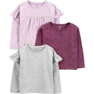imageSimple Joys by Carters girls Longsleeve Shirts  Pack of 3GreyPinkFloral