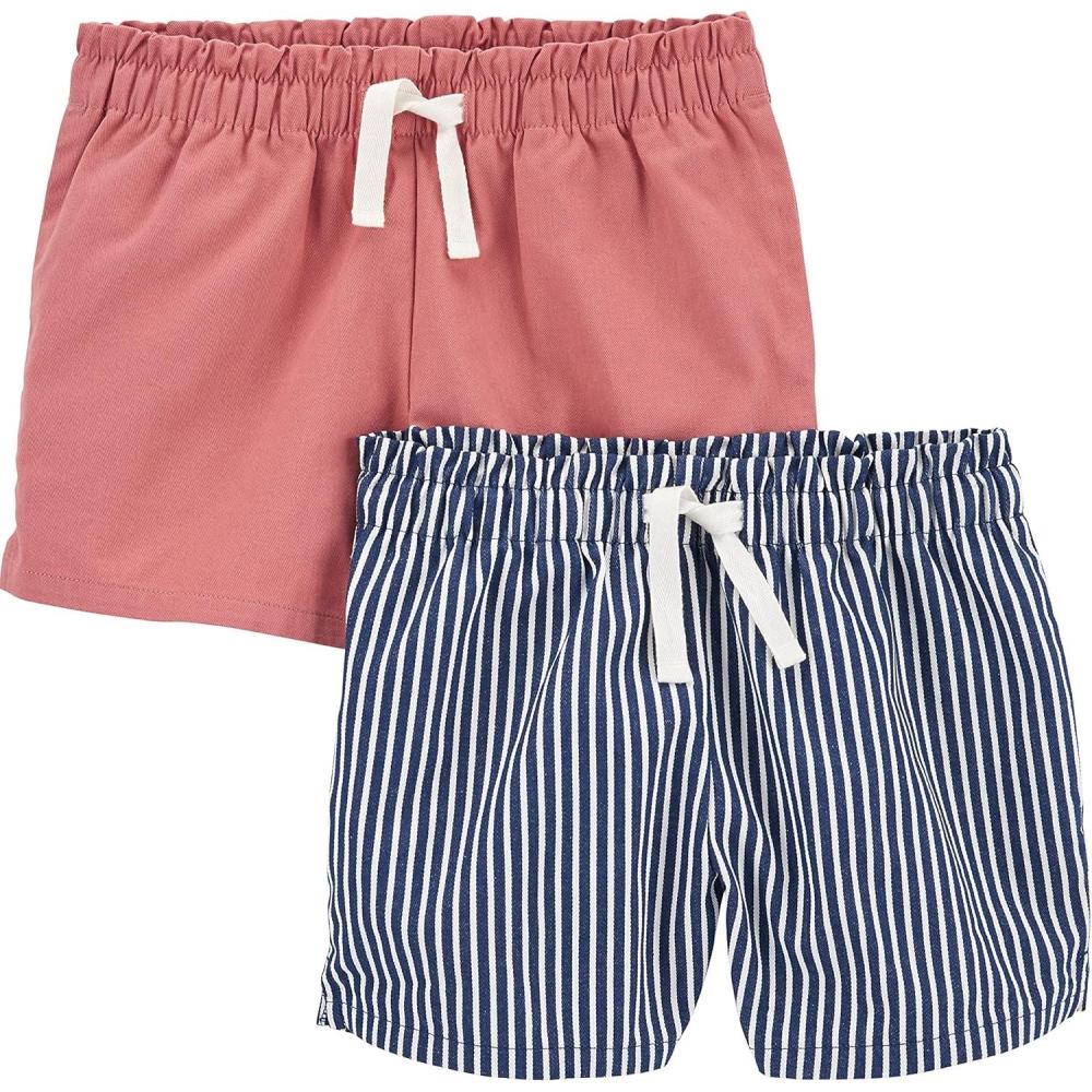imageSimple Joys by Carters Girls Knit Shorts Pack of 2Coral PinkNavy Stripe