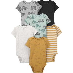 imageSimple Joys by Carters BabyBoys 6Pack ShortSleeve BodysuitBearConstructionRhinoStripe