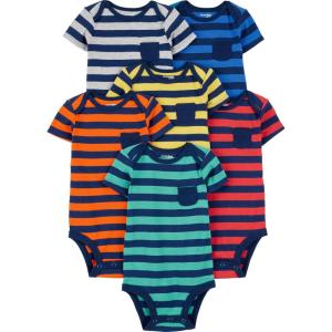 imageSimple Joys by Carters BabyBoys 6Pack ShortSleeve BodysuitColor BlockRugby Stripe