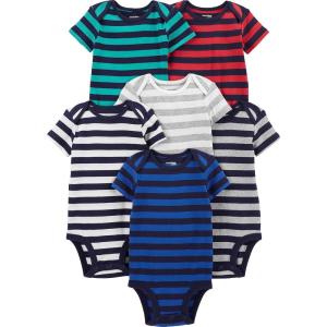 imageSimple Joys by Carters BabyBoys 6Pack ShortSleeve BodysuitGreyNavyWhiteMulti Stripe
