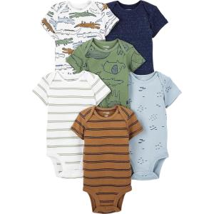 imageSimple Joys by Carters BabyBoys 6Pack ShortSleeve BodysuitMulticolorAlligatorForest AnimalsStripe