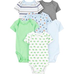 imageSimple Joys by Carters BabyBoys 6Pack ShortSleeve BodysuitMulticolorDinosaurSportsStripe
