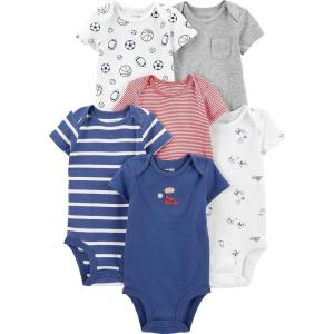 imageSimple Joys by Carters BabyBoys 6Pack ShortSleeve BodysuitMulticolorDogsMini StripeSports Pack