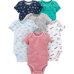 imageSimple Joys by Carters BabyBoys 6Pack ShortSleeve BodysuitMulticolorDogsStripeTrucks