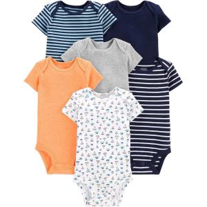 imageSimple Joys by Carters BabyBoys 6Pack ShortSleeve BodysuitMulticolorSailboatsStripe