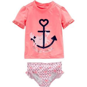 imageSimple Joys by Carters Toddlers and Baby Girls 2Piece Assorted Rashguard SetsPink Anchor PrintSalmon Pink Crab