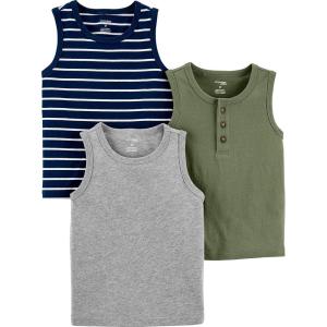imageSimple Joys by Carters Boys 3Pack Muscle Tank TopsGrey HeatherNavy StripeOlive