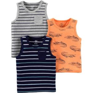 imageSimple Joys by Carters Boys 3Pack Muscle Tank TopsGrey StripeLight Orange AlligatorNavy Double Stripe