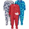 imageSimple Joys by Carters babyboys LooseFit Polyester Jersey Footed PajamasBlue ChameleonGrey SharkRed Stripe