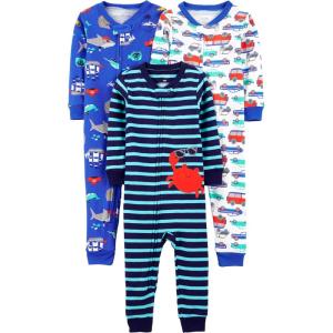 imageSimple Joys by Carters babyboys 3pack Snug Fit Footless Cotton PajamasBlue Sea LifeNavy StripeWhite Cars