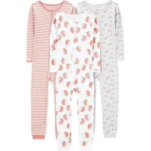 imageSimple Joys by Carters babyboys 3pack Snug Fit Footless Cotton PajamasGrey FloralPink StripeWhite Strawberry