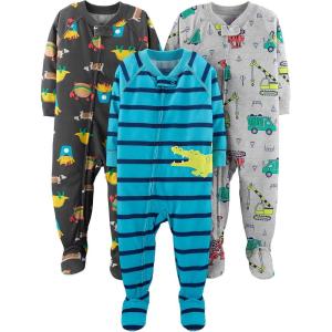 imageSimple Joys by Carters babyboys LooseFit Polyester Jersey Footed PajamasBlue AlligatorDark Grey Fun FoodGrey Trucks