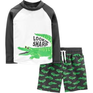 imageSimple Joys by Carters BabyBoys Swimsuit Trunk and Rashguard SetBlack Crocodile Print