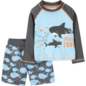 imageSimple Joys by Carters BabyBoys Swimsuit Trunk and Rashguard SetBlackSky Blue Whales